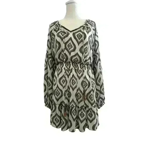 SKEMO NWOT Java Montana Short Dress Design Print Beaded With Elastic Waist Sz S - Picture 5 of 13